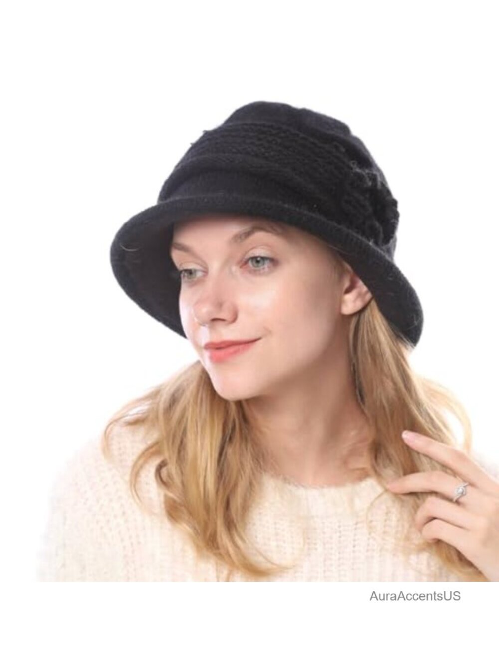 Womens Cloche Hat Winter Knit Vintage 1920s Beanie Bowler Church